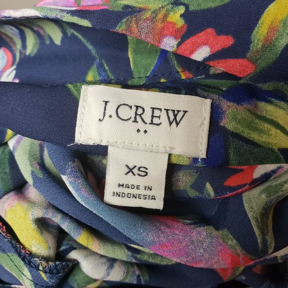 Jcrew Sz XS Tie-Neck Navy Floral Print Sheer Top Midi Dress (475) - Picture 9 of 10